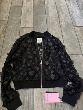 NWT Avec Les Filles Floral Sheer Bomber Jacket